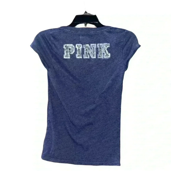 V.S. PINK Vintage Collegiate U of I shirt blue & silver w/ rhinestones size S - Picture 2 of 4